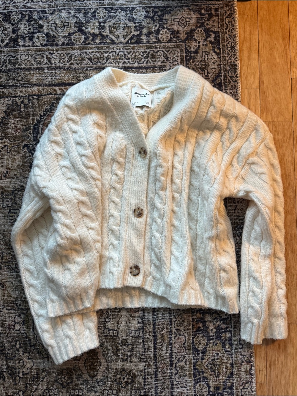 Abercrombie & Fitch Cream Cable-Knit Button Cardigan